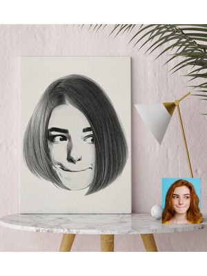 BK Kişiye Özel Kadın Soyut Karakalem Tasarımlı Kanvas Tablo (30 x 50 Cm.) 8