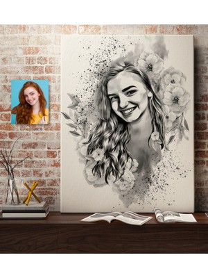 BK Kişiye Özel Kadın Soyut Karakalem Tasarımlı Kanvas Tablo (50 x 70 Cm.) 2