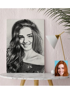 BK Kişiye Özel Kadın Soyut Karakalem Tasarımlı Kanvas Tablo (30 x 50 Cm.) 15