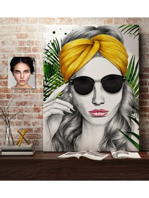 BK Kişiye Özel Kadın Soyut Karakalem Çizimli Kanvas Tablo (50 x 70 Cm.) 26