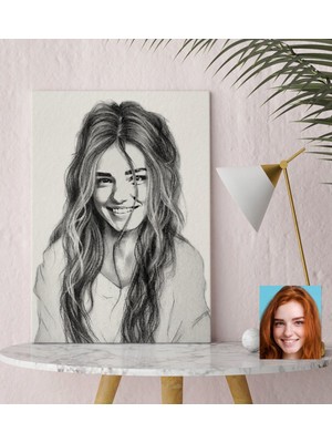 BK Kişiye Özel Kadın Soyut Karakalem Tasarımlı Kanvas Tablo (30 x 50 Cm.) 16