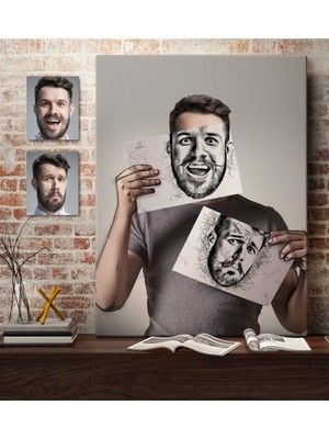 BK Kişiye Özel Soyut Erkek Karakalem Tasarımlı Kanvas Tablo (50 x 70 Cm.)