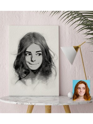 BK Kişiye Özel Kadın Soyut Karakalem Tasarımlı Kanvas Tablo (30 x 50 Cm.) 20