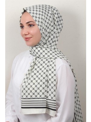Eşarppark Medine Desenli Şal 2421-10 Ekru-Siyah