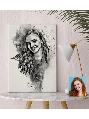 BK Kişiye Özel Kadın Soyut Karakalem Tasarımlı Kanvas Tablo (30 x 50 Cm.) 1