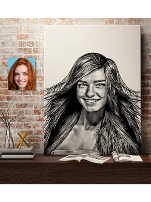 BK Kişiye Özel Kadın Soyut Karakalem Çizimli Kanvas Tablo (50 x 70 Cm.) 32