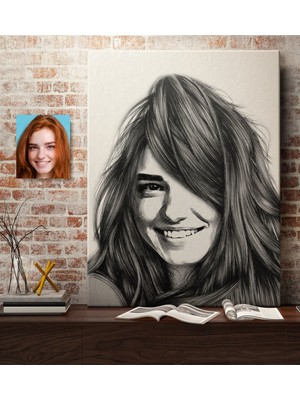 BK Kişiye Özel Kadın Soyut Karakalem Çizimli Kanvas Tablo (50 x 70 Cm.) 21