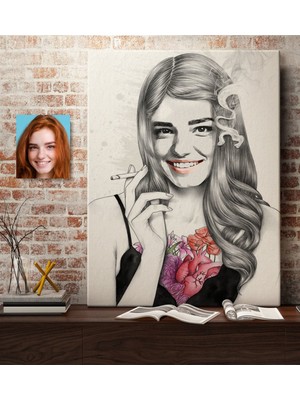 BK Kişiye Özel Kadın Soyut Karakalem Çizimli Kanvas Tablo (50 x 70 Cm.) 28