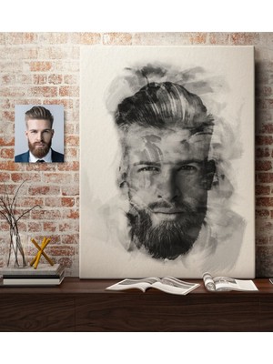 BK Kişiye Özel Erkek Soyut Karakalem Çizimli Kanvas Tablo (50 x 70 Cm.) 7