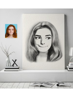 BK Kişiye Özel Kadın Soyut Karakalem Tasarımlı Kanvas Tablo (50 x 70 Cm.) 7