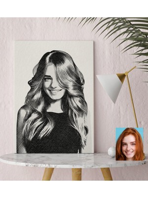 BK Kişiye Özel Kadın Soyut Karakalem Çizimli Kanvas Tablo (30 x 50 Cm.) 30