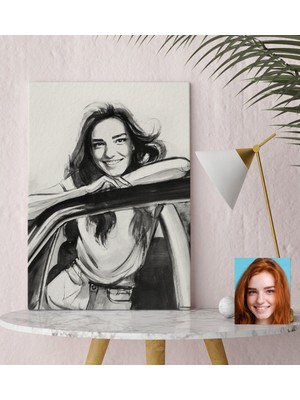 BK Kişiye Özel Kadın Soyut Karakalem Çizimli Kanvas Tablo (30 x 50 Cm.) 24