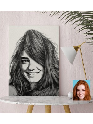 BK Kişiye Özel Kadın Soyut Karakalem Tasarımlı Kanvas Tablo (30 x 50 Cm.) 21