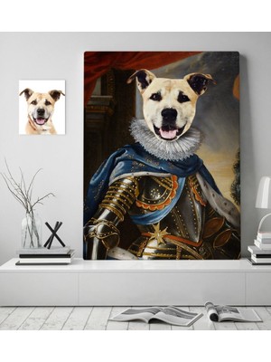 BK Kişiye Özel Evcil Dost Orta Çağ Kralı Köpek Pet Kanvas Tablo (50 x 70 Cm.) 1