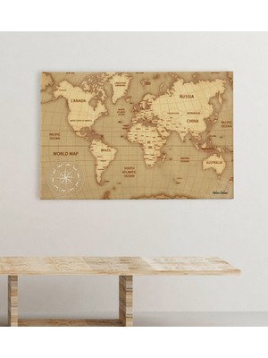 BK Kişiye Özel Dünya Haritası Kanvas Tablo (50 x 70 Cm.) 6