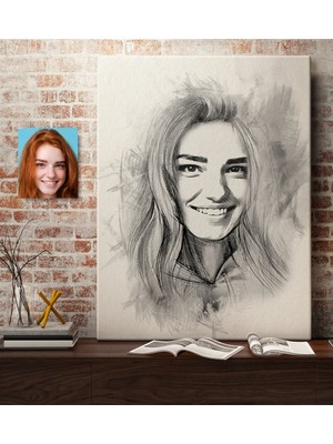 BK Kişiye Özel Kadın Soyut Karakalem Çizimli Kanvas Tablo (50 x 70 Cm.) 23