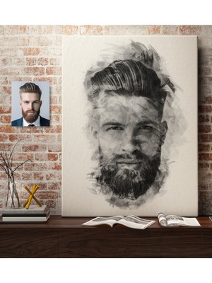 BK Kişiye Özel Erkek Soyut Karakalem Çizimli Kanvas Tablo (50 x 70 Cm.) 4
