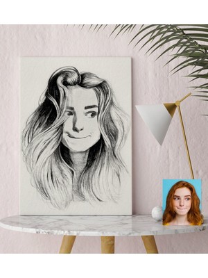 BK Kişiye Özel Kadın Soyut Karakalem Tasarımlı Kanvas Tablo (30 x 50 Cm.) 4