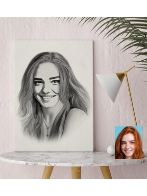 BK Kişiye Özel Kadın Soyut Karakalem Tasarımlı Kanvas Tablo (30 x 50 Cm.) 22