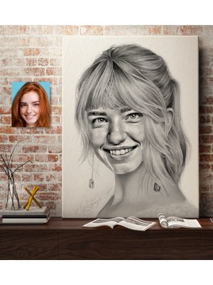 BK Kişiye Özel Kadın Soyut Karakalem Tasarımlı Kanvas Tablo (50 x 70 Cm.) 13