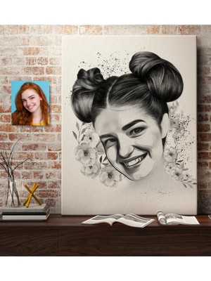 BK Kişiye Özel Kadın Soyut Karakalem Tasarımlı Kanvas Tablo (50 x 70 Cm.) 6