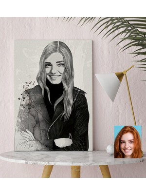 BK Kişiye Özel Kadın Soyut Karakalem Çizimli Kanvas Tablo (30 x 50 Cm.) 29