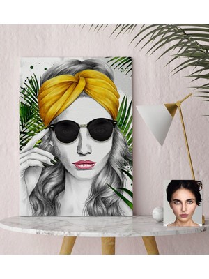 BK Kişiye Özel Kadın Soyut Karakalem Çizimli Kanvas Tablo (30 x 50 Cm.) 26