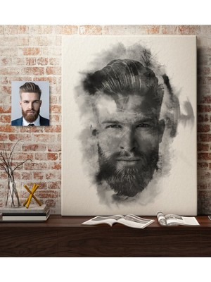 BK Kişiye Özel Erkek Soyut Karakalem Çizimli Kanvas Tablo (50 x 70 Cm.) 6