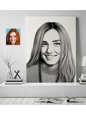 BK Kişiye Özel Kadın Soyut Karakalem Tasarımlı Kanvas Tablo (50 x 70 Cm.) 12