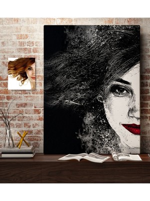 BK Kişiye Özel Kadın Soyut Karakalem Tasarımlı Kanvas Tablo (50 x 70 Cm.) 3