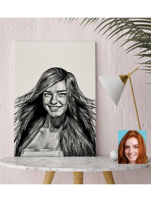 BK Kişiye Özel Kadın Soyut Karakalem Çizimli Kanvas Tablo (30 x 50 Cm.) 32