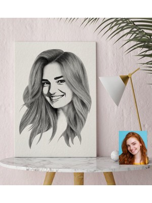 BK Kişiye Özel Kadın Soyut Karakalem Tasarımlı Kanvas Tablo (30 x 50 Cm.) 11