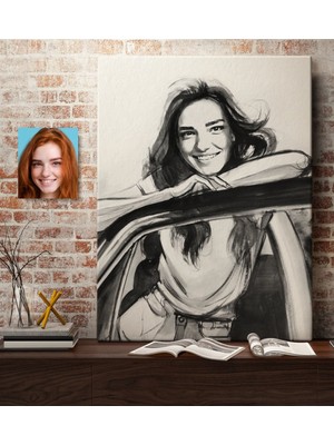 BK Kişiye Özel Kadın Soyut Karakalem Çizimli Kanvas Tablo (50 x 70 Cm.) 24