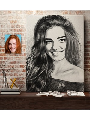 BK Kişiye Özel Kadın Soyut Karakalem Tasarımlı Kanvas Tablo (50 x 70 Cm.) 15