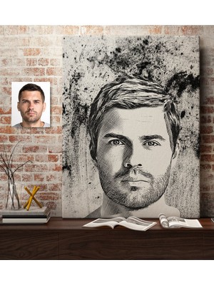 BK Kişiye Özel Erkek Soyut Karakalem Çizimli Kanvas Tablo (50 x 70 Cm.) 1