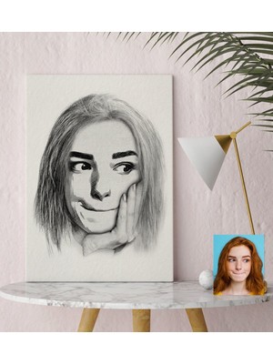 BK Kişiye Özel Kadın Soyut Karakalem Tasarımlı Kanvas Tablo (30 x 50 Cm.) 19