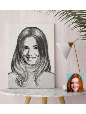 BK Kişiye Özel Kadın Soyut Karakalem Tasarımlı Kanvas Tablo (30 x 50 Cm.) 18