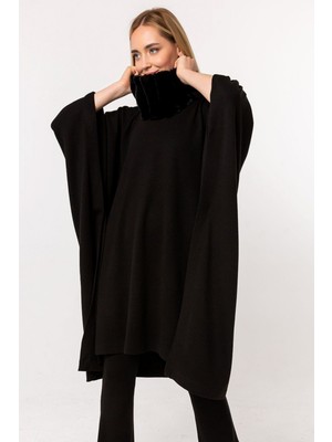Laranor Yakası Dik Balıkçı Detay Triko Panço 42 - Siyah