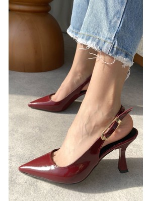 Moda Adam Kadın Ovis Sivri Topuklu Ayakkabı - Bordo-Rugan Suni Deri İnce Taban