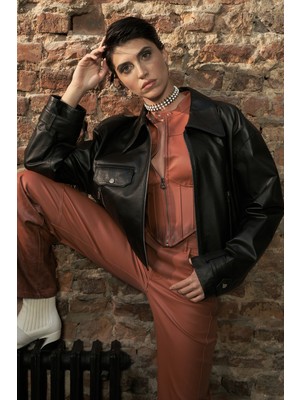 Dericlub WM049 Gerçek Deri Kadın Oversize Biker Mont
