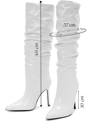 Derimod Kadın Beyaz Ince Topuklu Rugan Çizme