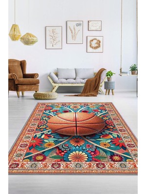 Homshtag Basketbol Topu Desenli Halı Çok Renkli Halı Spor Severe Hediye Halı Spor Sever Için Çiçekli Halı