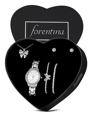 Forentina Gümüş Kaplama Kelebek Kolye Bileklik Küpe Saat Hediye Set PS3201
