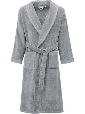 Ecocotton Pure Cotton Erkek Bornoz %100 Organik Pamuk Nakışlı Gri