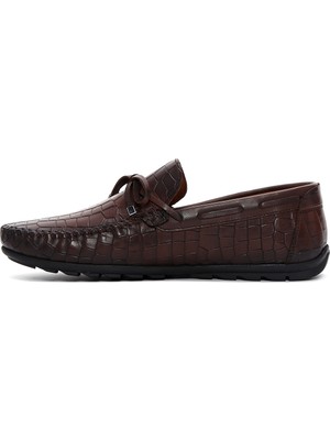 Derimod Erkek Kahverengi Kroko Desenli Deri Casual Loafer