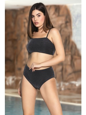 Hazelin Kadın Siyah Simli Dolgulu Ayarlanabilir Askılı Bikini Takım HZL24S-AR1654