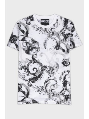 Versace Jeans Couture Pamuklu Slim Fit Bisiklet Yaka T Shirt Erkek T Shirt 76GAH6S0 JS287 003