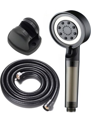 Tekno Trust Siyah Duş Seti Duş Başlığı Filtreli Siyah Hortum Siyah Mafsal