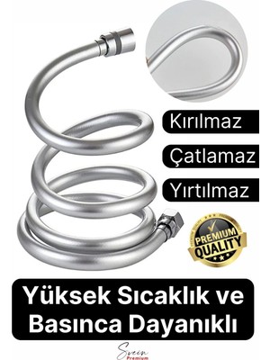 Tekno Trust Gümüş Dayanıklı Esnek Kırılmaz Çatlamaz Patlamaz Sızdırmaz Pvc Banyo Duş Musluk Hortumu 1,5 Metre