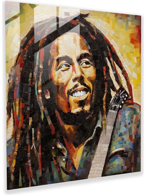 Painted Anarchy Bob Marley Mozaik Cam Baskı - Bob Marley, Bob Marley, Ikonik Görüntüler, Cam Duvar Sanatı, 30X30